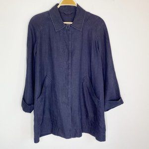Eileen Fisher Linen Collared Button Up Top Blue Size XS